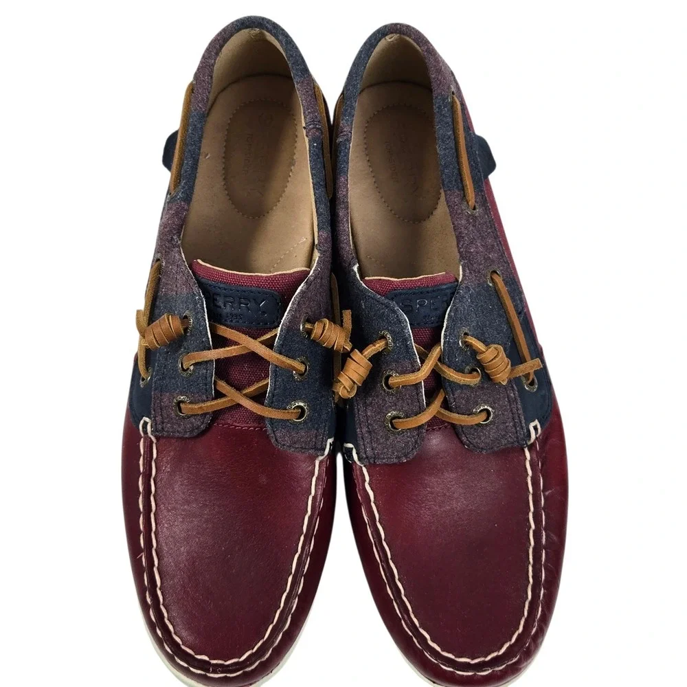 Sperry Songfish Varsity Wool Boat Shoe Women's 10 Maroon Navy 84410 NWOB